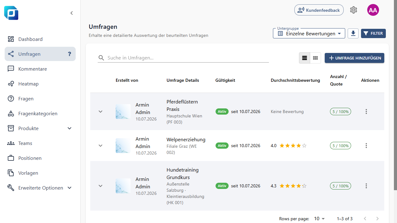 Umfragen Modul in Feedcube