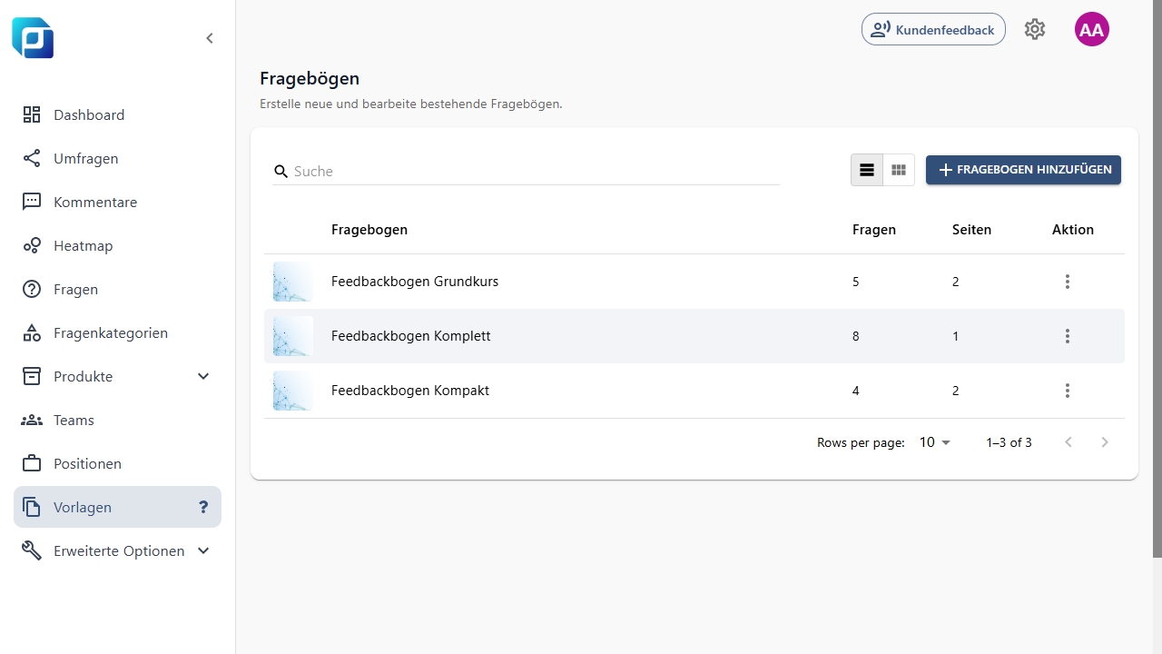 Vorlagen Modul in Feedcube